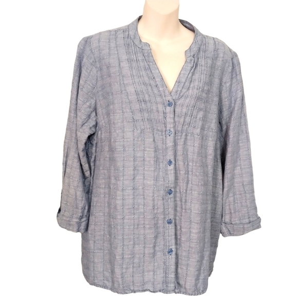 Kim Rogers Petite Textured Button Down Top Sz PXL - Picture 1 of 5